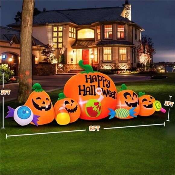 8FT Halloween Inflatable Decoration Pumpkin and Candy Eyeball Combo Decorations - Picture 2 of 7